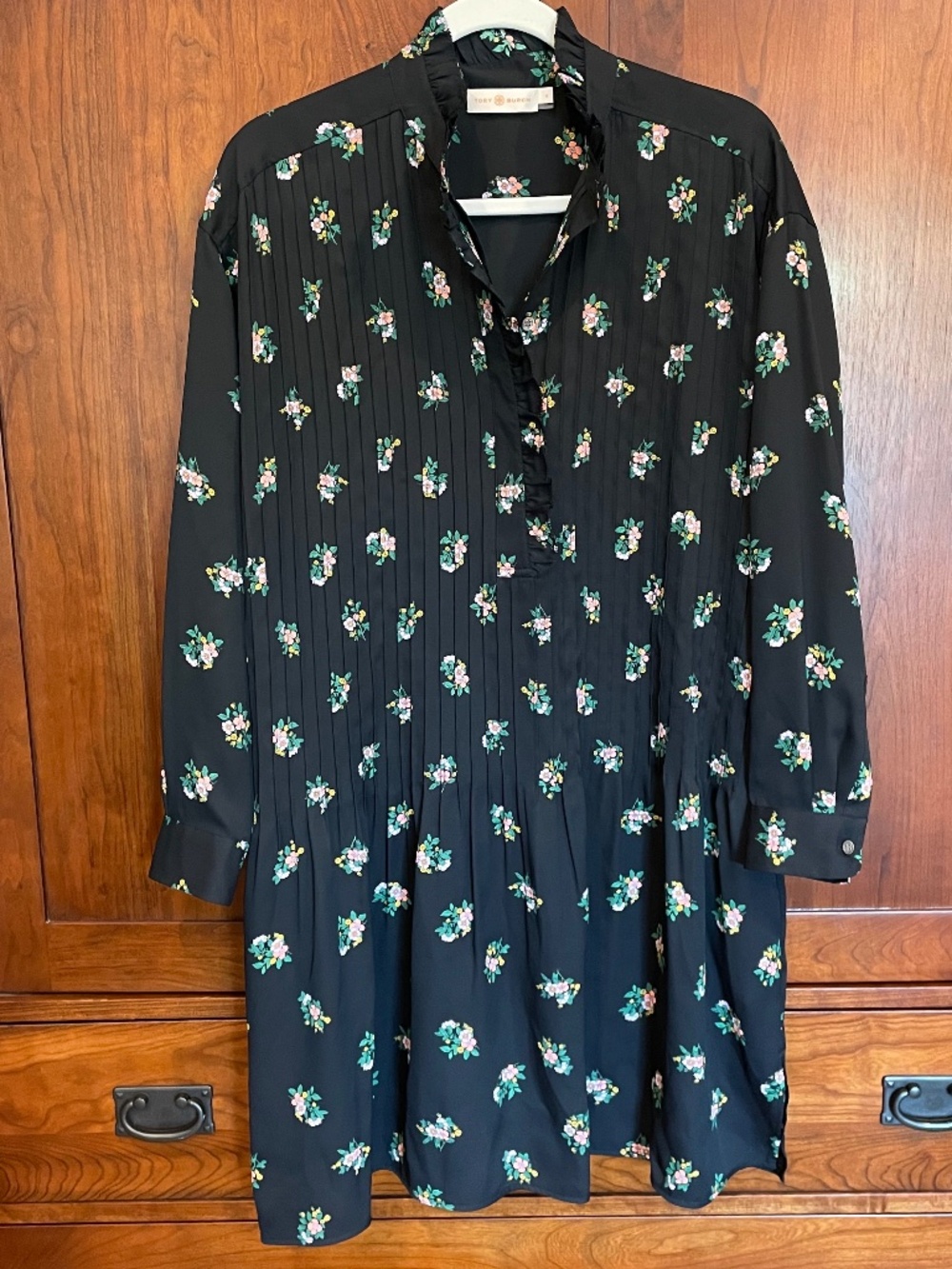 Tory Burch Cora Daybreak Ditsy Pintuck Ruffle Shirt Dress 4